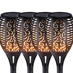 Lichtendirect solar fakkel 96 led tuinverlichting 4 stuks lantaarn zonenergie buitenverlichting