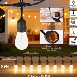 Lichtsnoer 15 meter 15 led lampen voor buiten terras verlichting prikkabel- Tuinverlichting