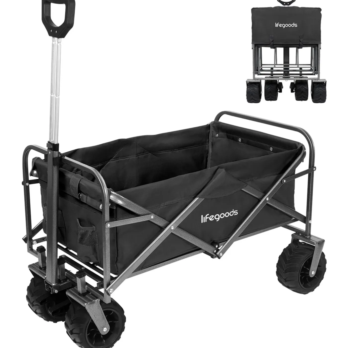 LifeGoods Bolderkar - Opvouwbaar - 80kg - 94l - Wasbaar Polyester - Zwart