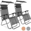 LifeGoods Tuinstoelen Opvouwbaar - Zonnescherm - Ligstoel - 2 Stuks - Metaal - Zwart