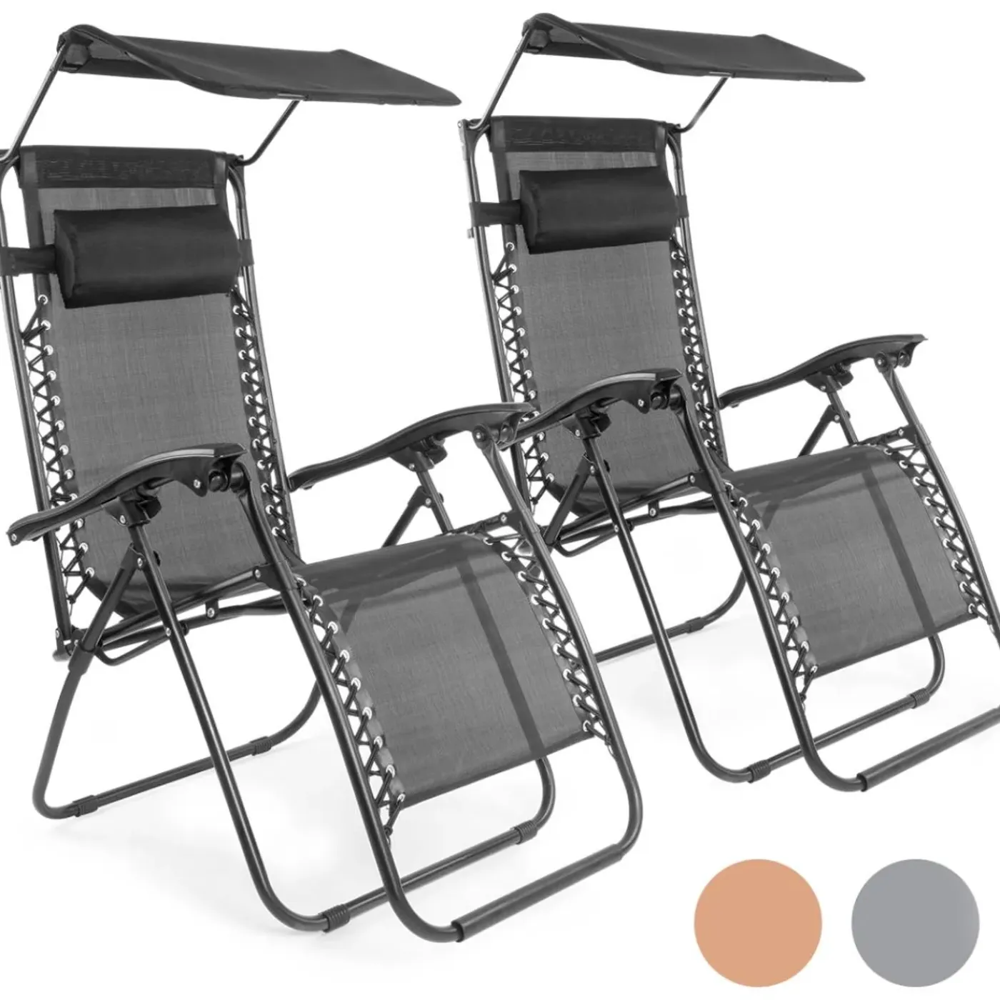 LifeGoods Tuinstoelen Opvouwbaar - Zonnescherm - Ligstoel - 2 Stuks - Metaal - Zwart