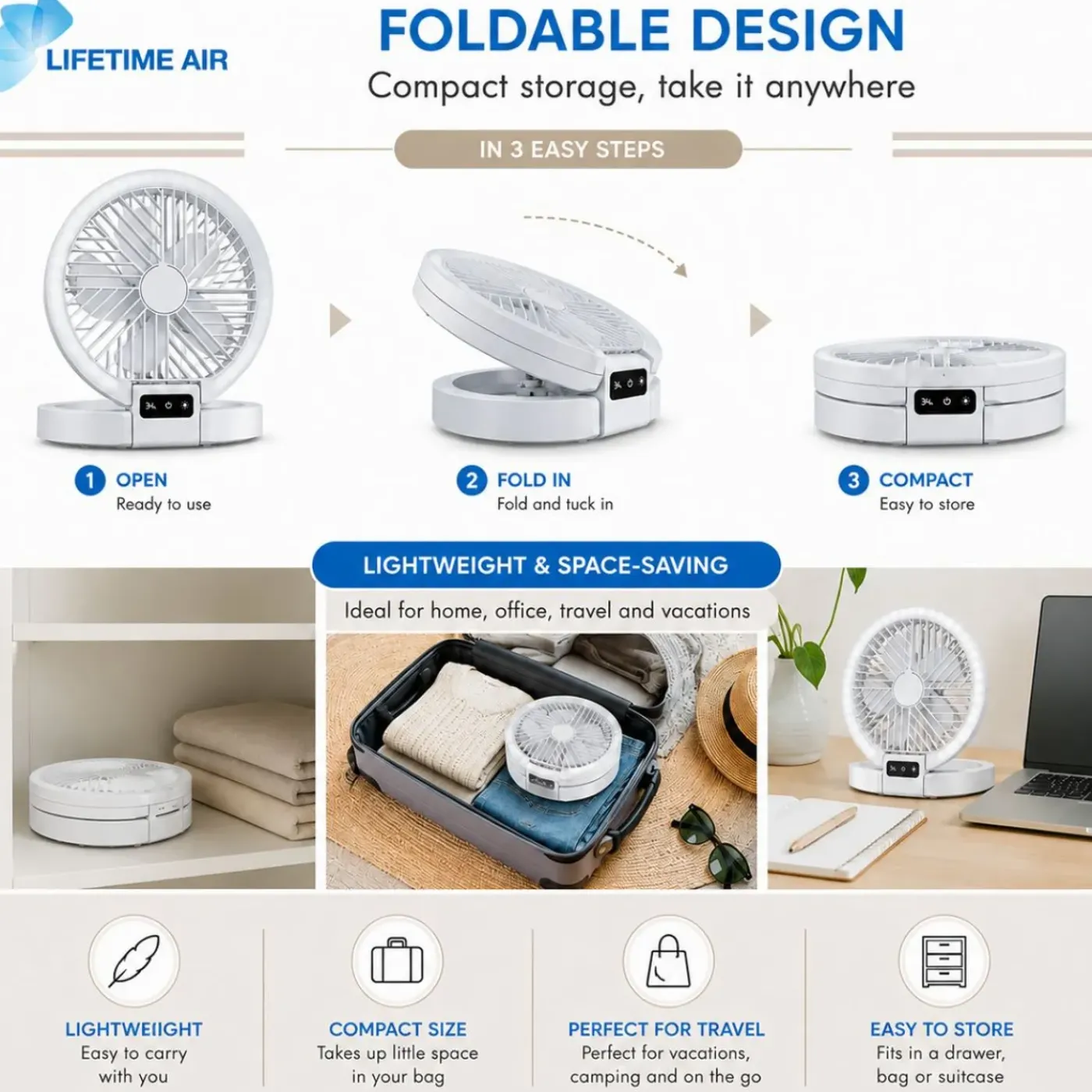 Lifetime Air Tafelventilator Oplaadbaar 1200mah