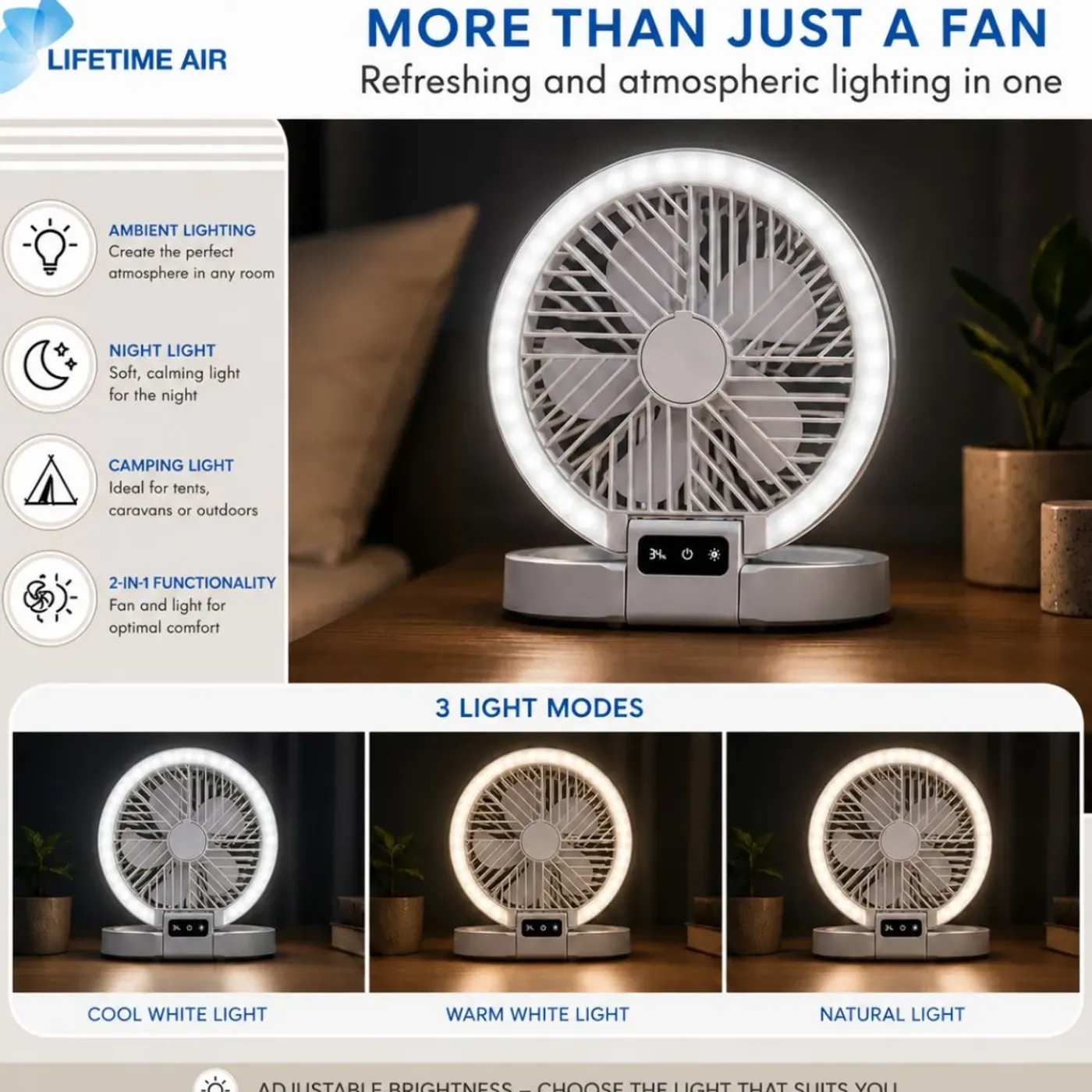 Lifetime Air Tafelventilator Oplaadbaar 1200mah