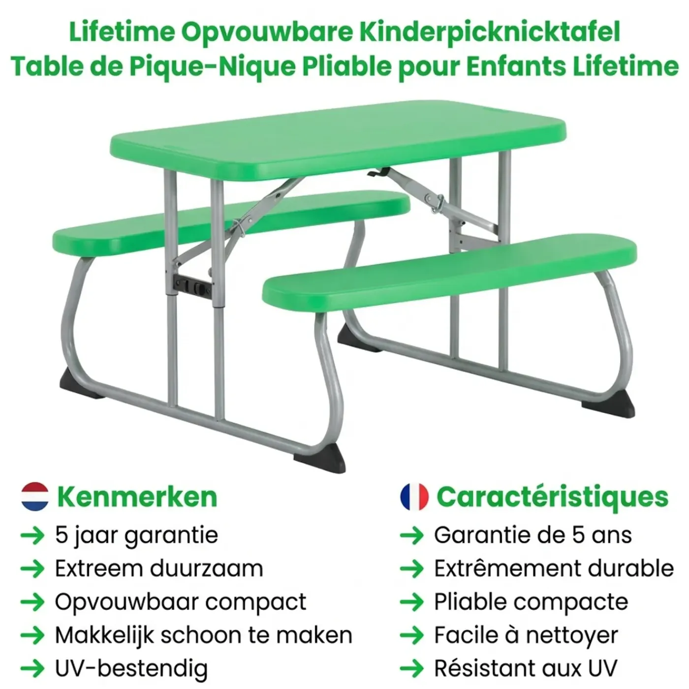Lifetime Kindertafel Opvouwbaar - Picknickset Voor Binnen En Buiten - Groen