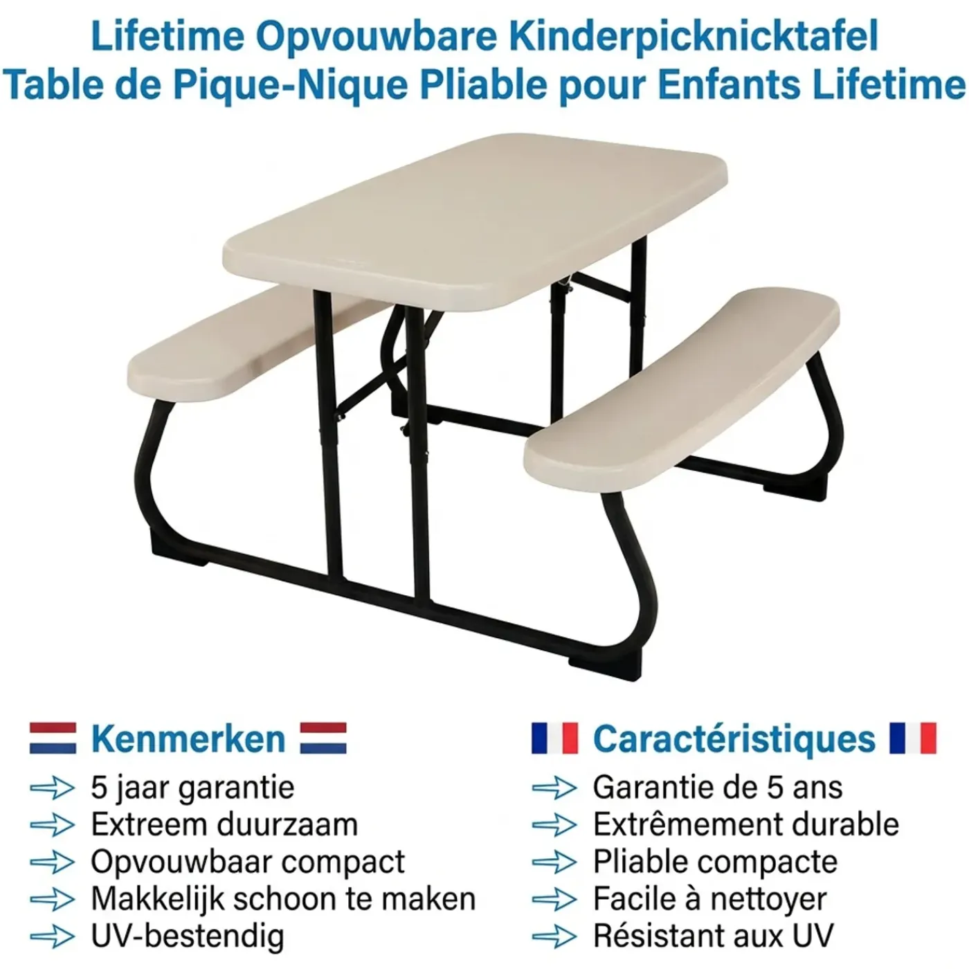 Lifetime Kindertafel Opvouwbaar - Picknickset Voor Binnen En Buiten - Creme