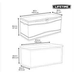 Lifetime Kunststof Kussenbox 495l - Tuinkist 61x152x67cm - Lichtgrijs