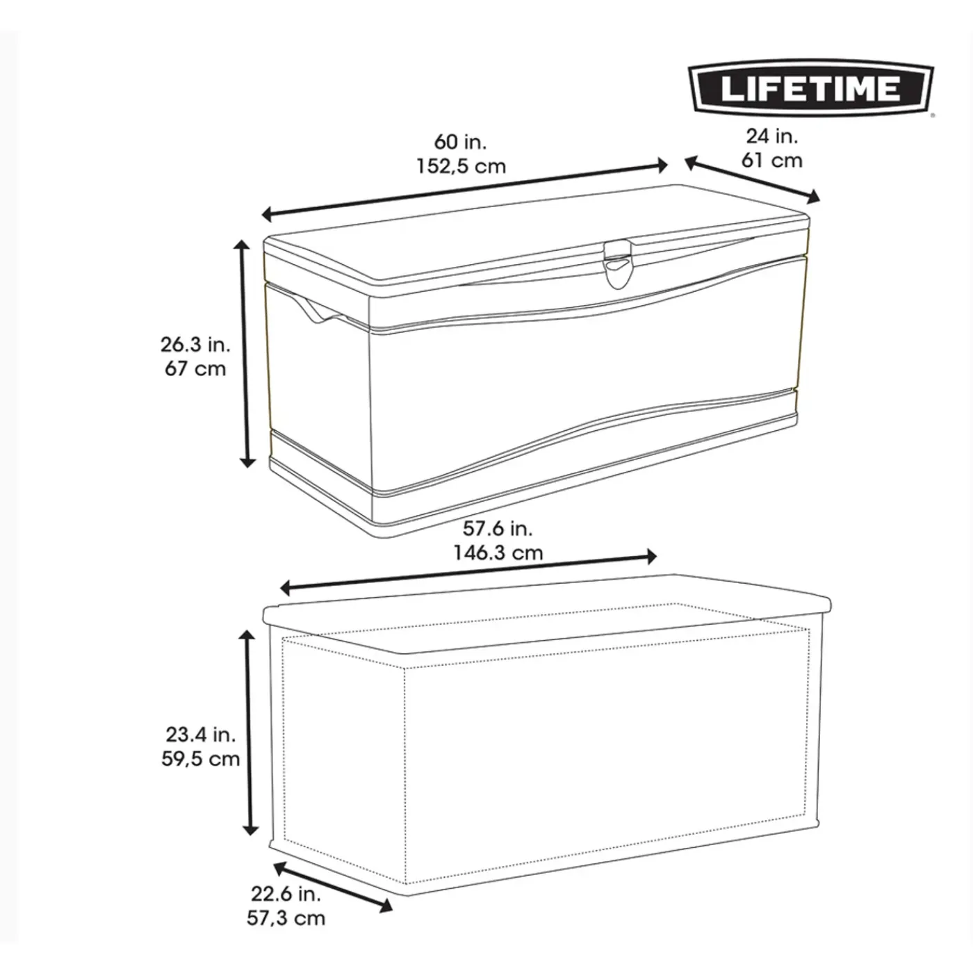 Lifetime Kunststof Kussenbox 495l - Tuinkist 61x152x67cm - Lichtgrijs