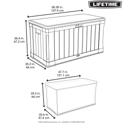 Lifetime Kunststof Kussenbox 440 Liter - Tuinkist 64x128x67cm - Lichtgrijs