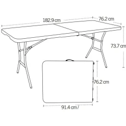 Lifetime Kunststof Tafel Opvouwbaar - Campingtafel Light Commercial - 182x76x74cm - Wit