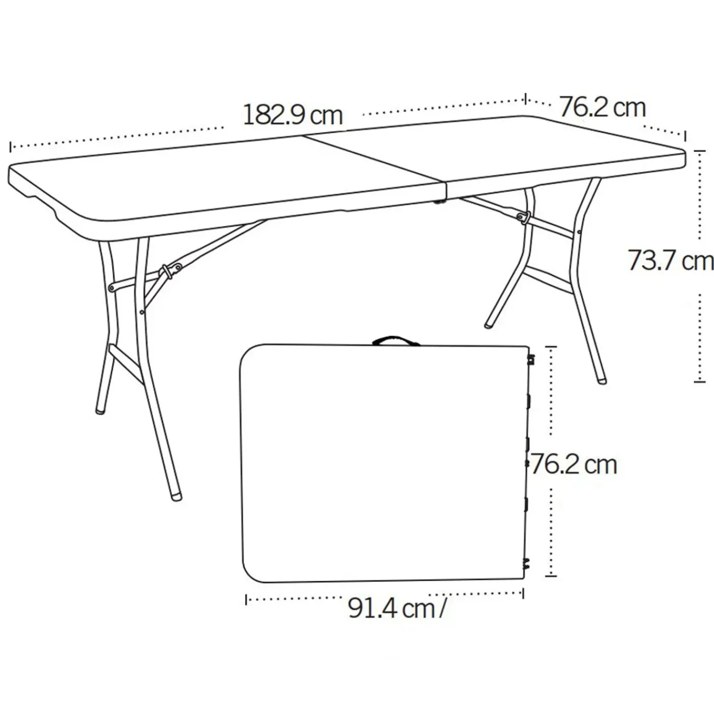 Lifetime Kunststof Tafel Opvouwbaar - Campingtafel Light Commercial - 182x76x74cm - Wit