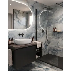 LIMCARO - Vloer En Wandtegel - Framed Aqua - Wit - 60 X 120 Cm - Marmerlook - Glanzend