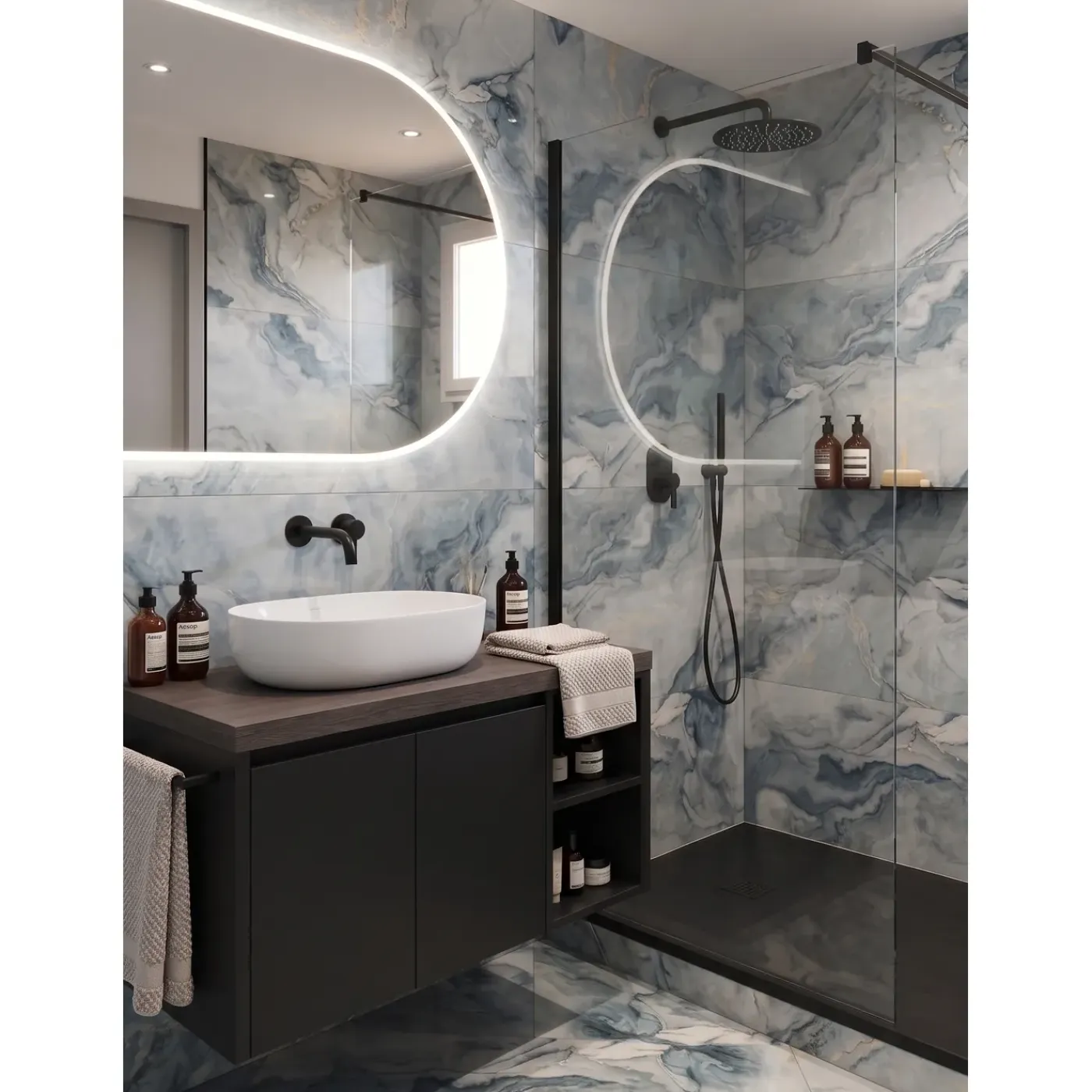LIMCARO - Vloer En Wandtegel - Framed Aqua - Wit - 60 X 120 Cm - Marmerlook - Glanzend