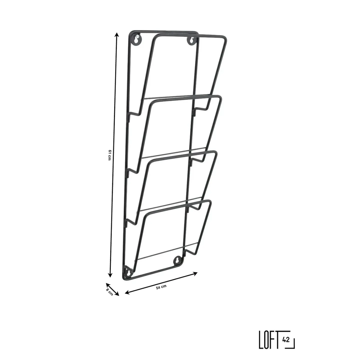 Loft42 Cleve Tijdschriftenrek 4 Vaks - Metaal - Mat Zwart - 61x18x8