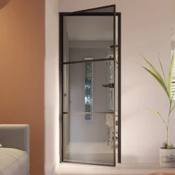 Loftdeur Stalen Scharnierdeur Slimline 3-vaks 211,5 X 83 Cm Klinksluiting Linksdraaiend Rookglas