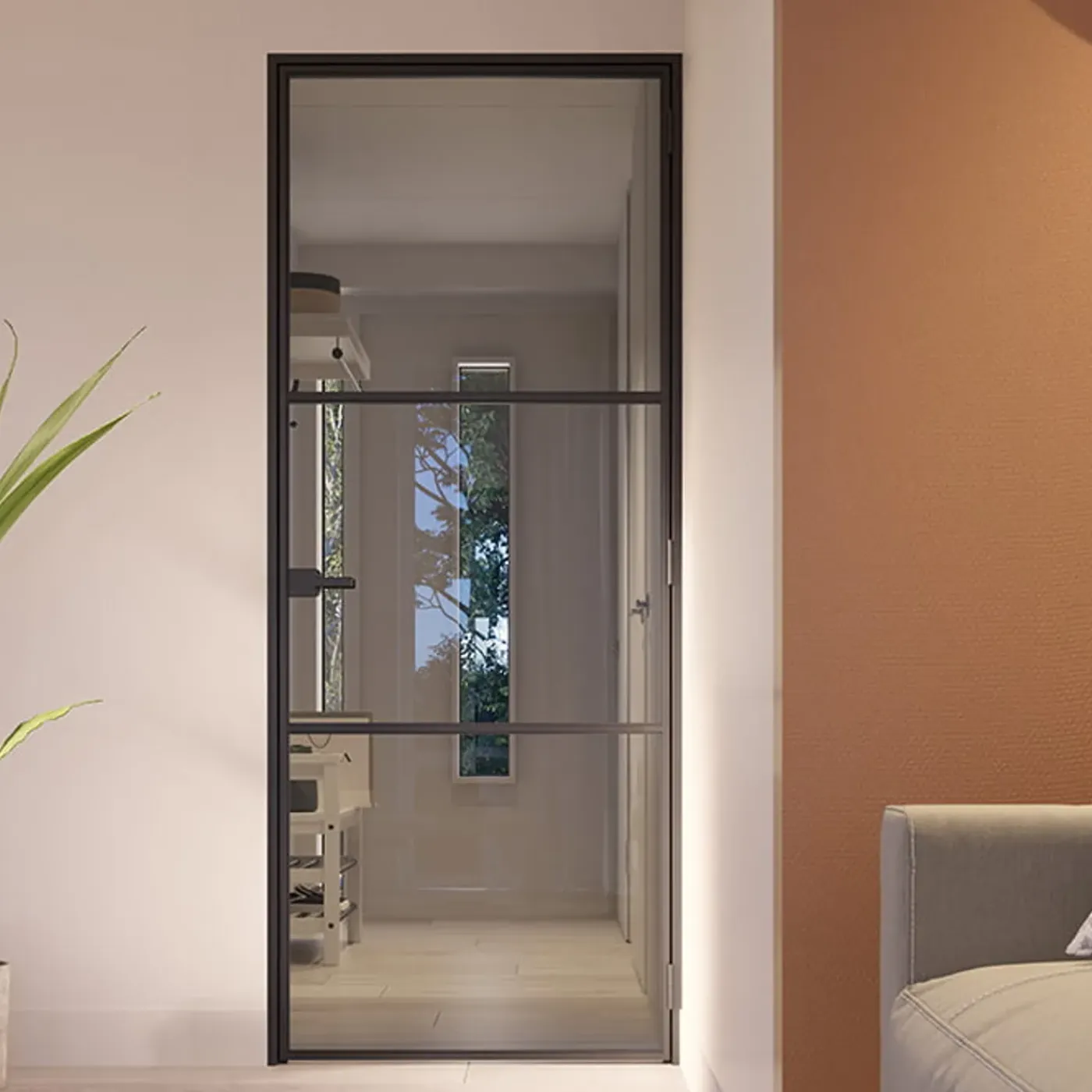 Loftdeur Stalen Scharnierdeur Slimline 3-vaks 211,5 X 83 Cm Klinksluiting Rechtsdraaiend Rookglas
