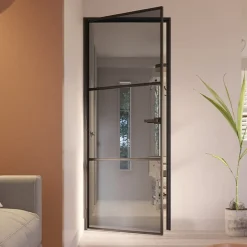 Loftdeur Stalen Scharnierdeur Slimline 3-vaks 231,5 X 93 Cm Klinksluiting Linksdraaiend Rookglas