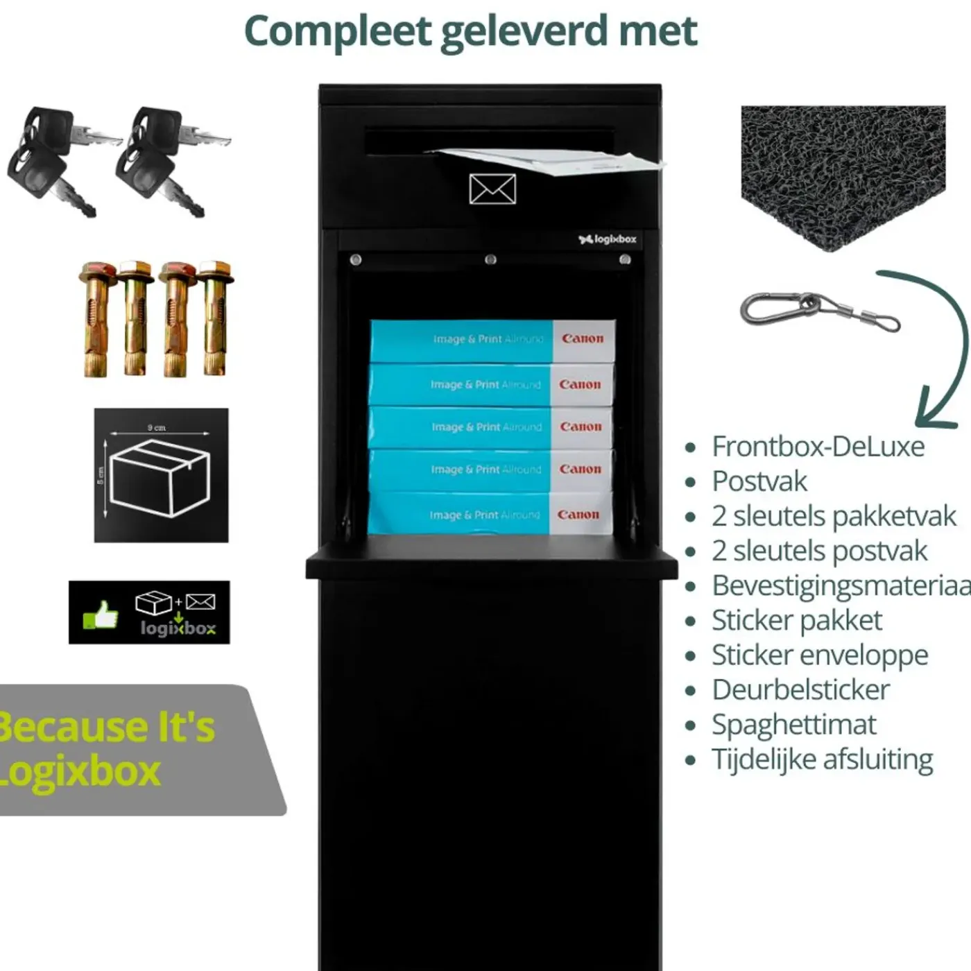 Logixbox pakketbrievenbus Complete Set Frontbox DeLuxe Achteruitname Zwart