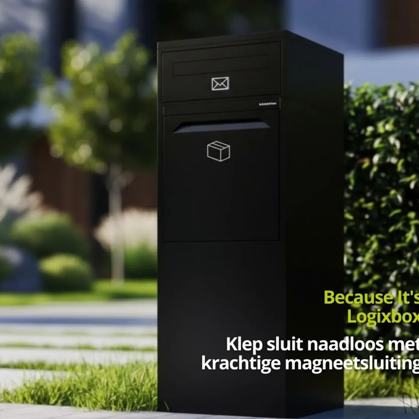Logixbox pakketbrievenbus Complete Set Frontbox DeLuxe Achteruitname Zwart