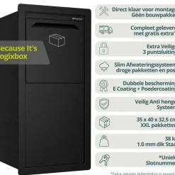 Logixbox pakketbrievenbus Frontbox Inbouw Achteruitname Zwart