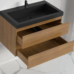 LOMAZOO Badkamermeubel Monaco Warm Eiken - Wastafel Zwart - 80cm