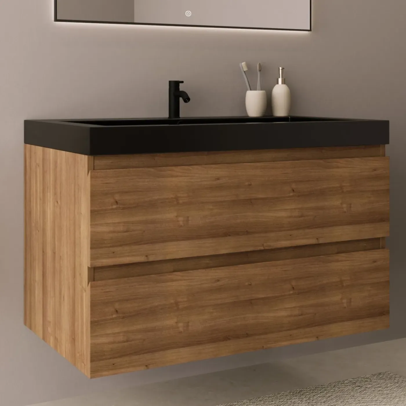 LOMAZOO Badkamermeubel Monaco Warm Eiken - Wastafel Zwart - 80cm