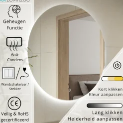 Lomazoo Badkamerspiegel Chicago Met Led Verlichting 80 Cm Rond