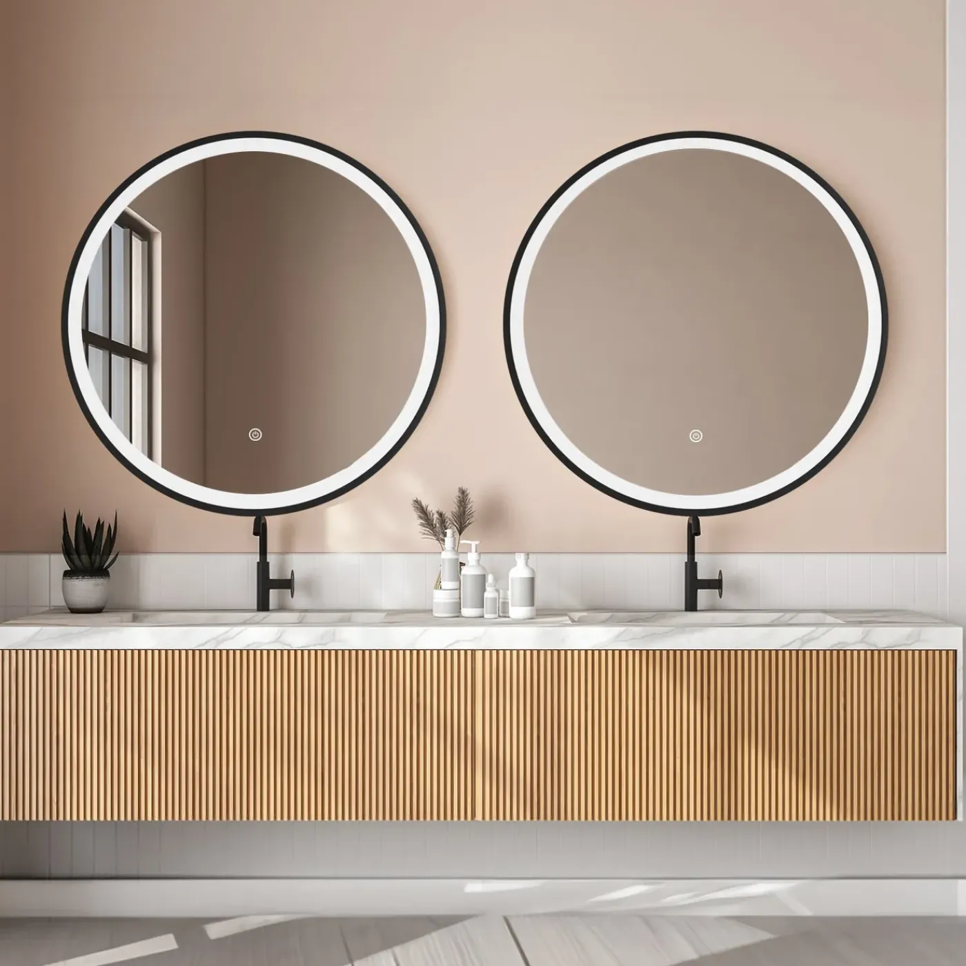 LOMAZOO Badkamerspiegel Milano Led Verlichting 80 Cm Rond Zwart