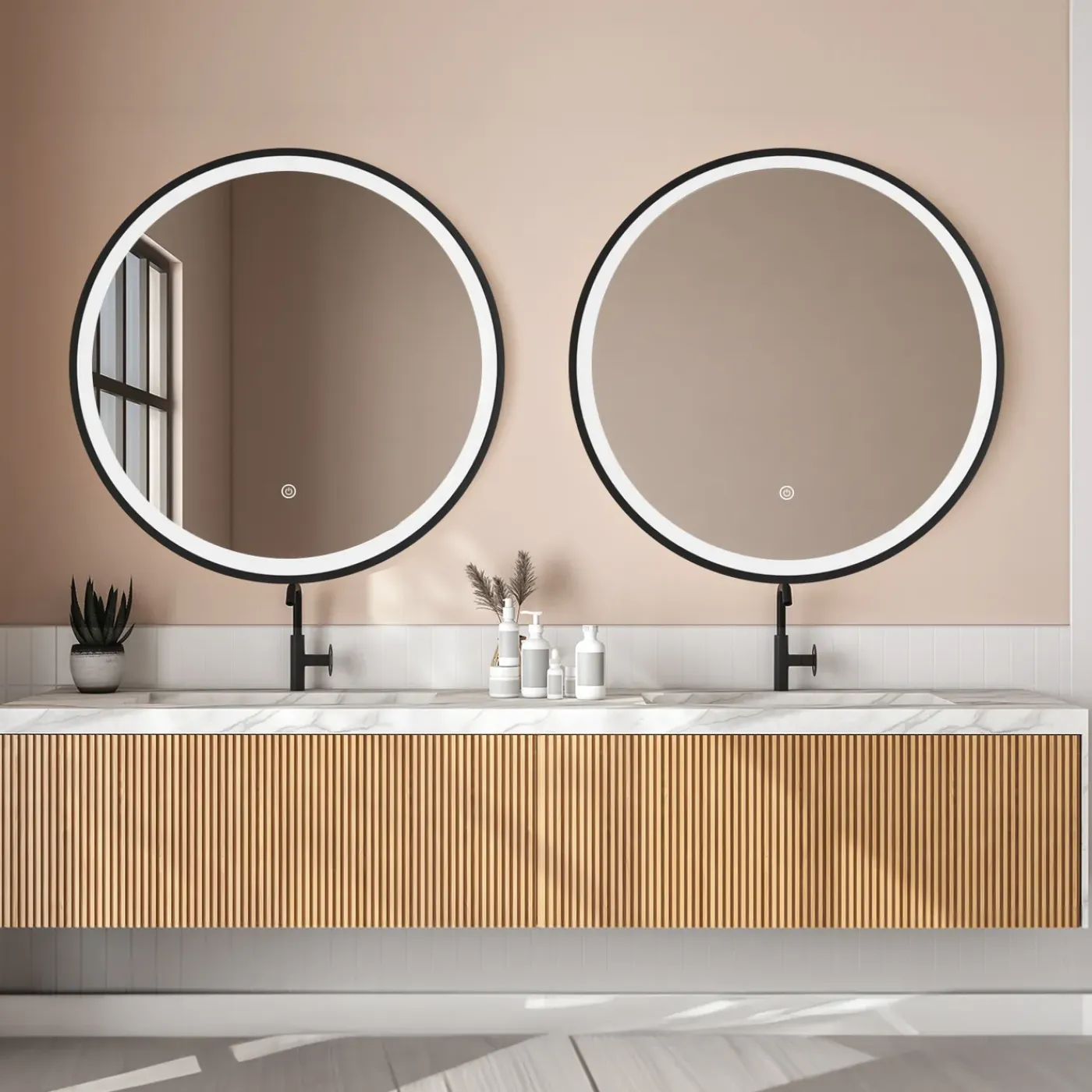 LOMAZOO Badkamerspiegel Milano Led Verlichting 80 Cm Rond Zwart
