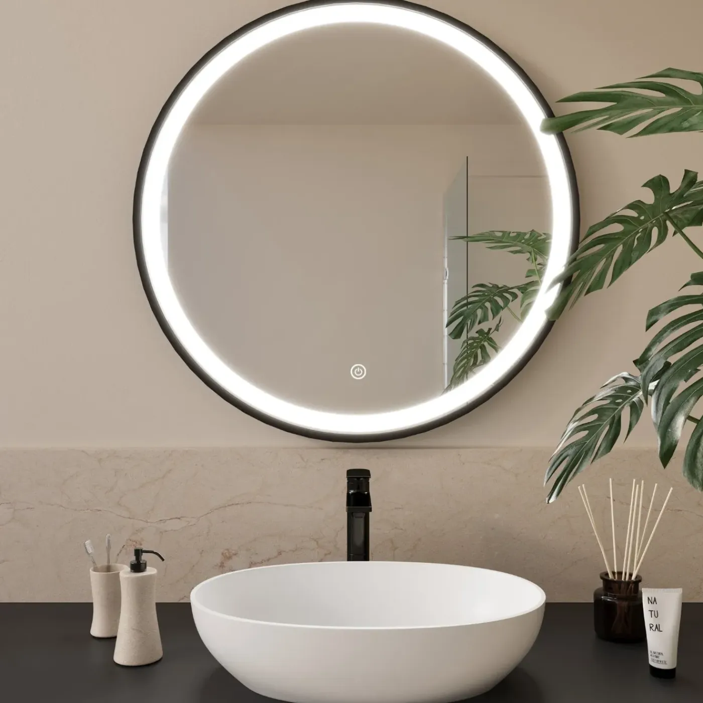 LOMAZOO Badkamerspiegel Milano Led Verlichting 80 Cm Rond Zwart