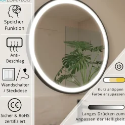 LOMAZOO Badkamerspiegel Milano Led Verlichting 80 Cm Rond Zwart