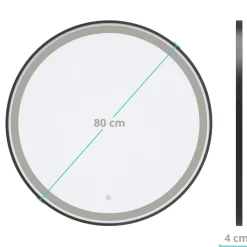 LOMAZOO Badkamerspiegel Milano Led Verlichting 80 Cm Rond Zwart