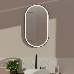 Lomazoo Badkamerspiegel Ovaal Frankfurt Met Led Verlichting 40 X 70 Cm Zwart