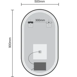 LOMAZOO badkamerspiegel ovaal zwart Leipzig met LED verlichting 50 x 90 cm