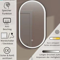LOMAZOO badkamerspiegel ovaal zwart Leipzig met LED verlichting 50 x 90 cm
