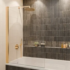 Lomazoo Badwand Palmas -100x140cm - Goud - Nano Coating Anti-kalk - 2delig - Draaibaar - Helder Glas