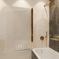 Lomazoo Badwand Palmas -100x140cm - Goud - Nano Coating Anti-kalk - 2delig - Draaibaar - Helder Glas