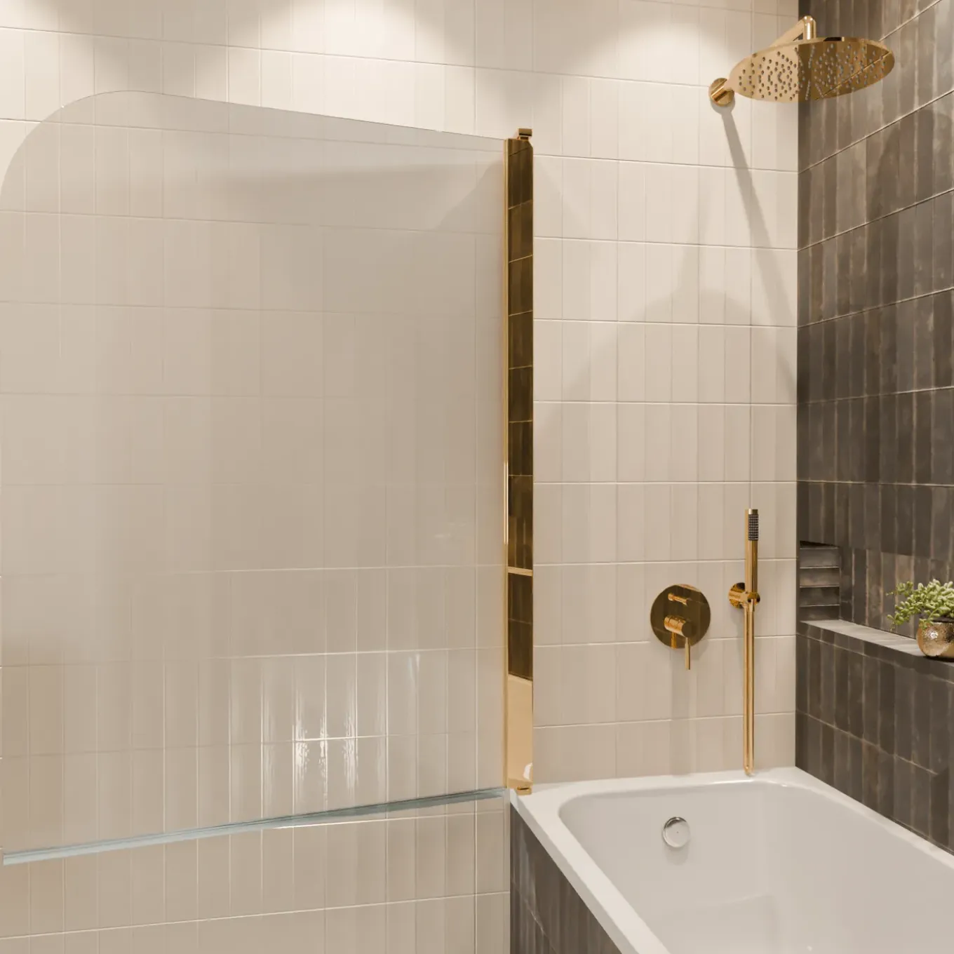 Lomazoo Badwand Palmas -100x140cm - Goud - Nano Coating Anti-kalk - 2delig - Draaibaar - Helder Glas