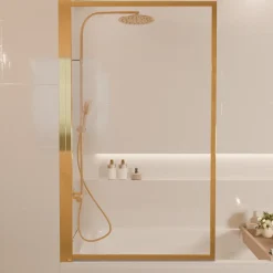 Lomazoo Badwand Salvador - 80 X 140 Cm - Goud - Nano Coating Anti-kalk - Draaibaar - Helder Glas
