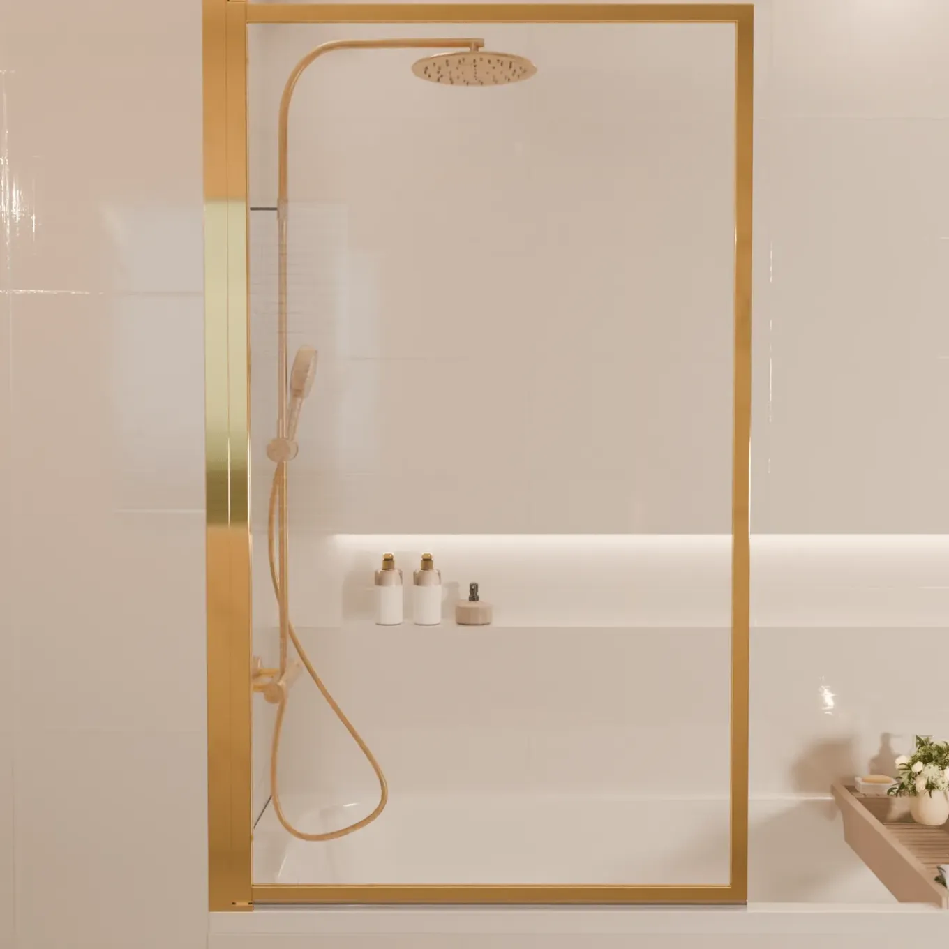 Lomazoo Badwand Salvador - 80 X 140 Cm - Goud - Nano Coating Anti-kalk - Draaibaar - Helder Glas