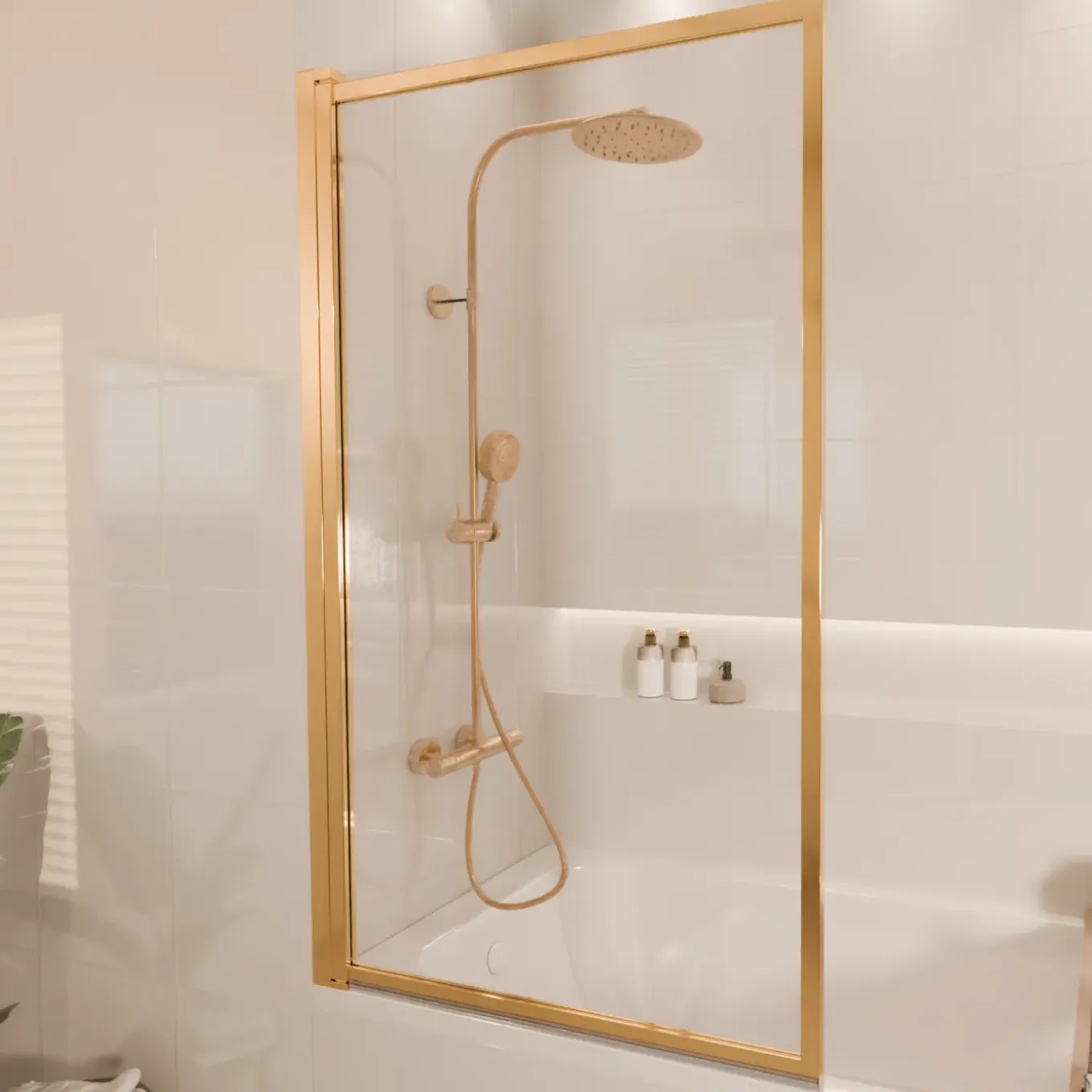 Lomazoo Badwand Salvador - 80 X 140 Cm - Goud - Nano Coating Anti-kalk - Draaibaar - Helder Glas