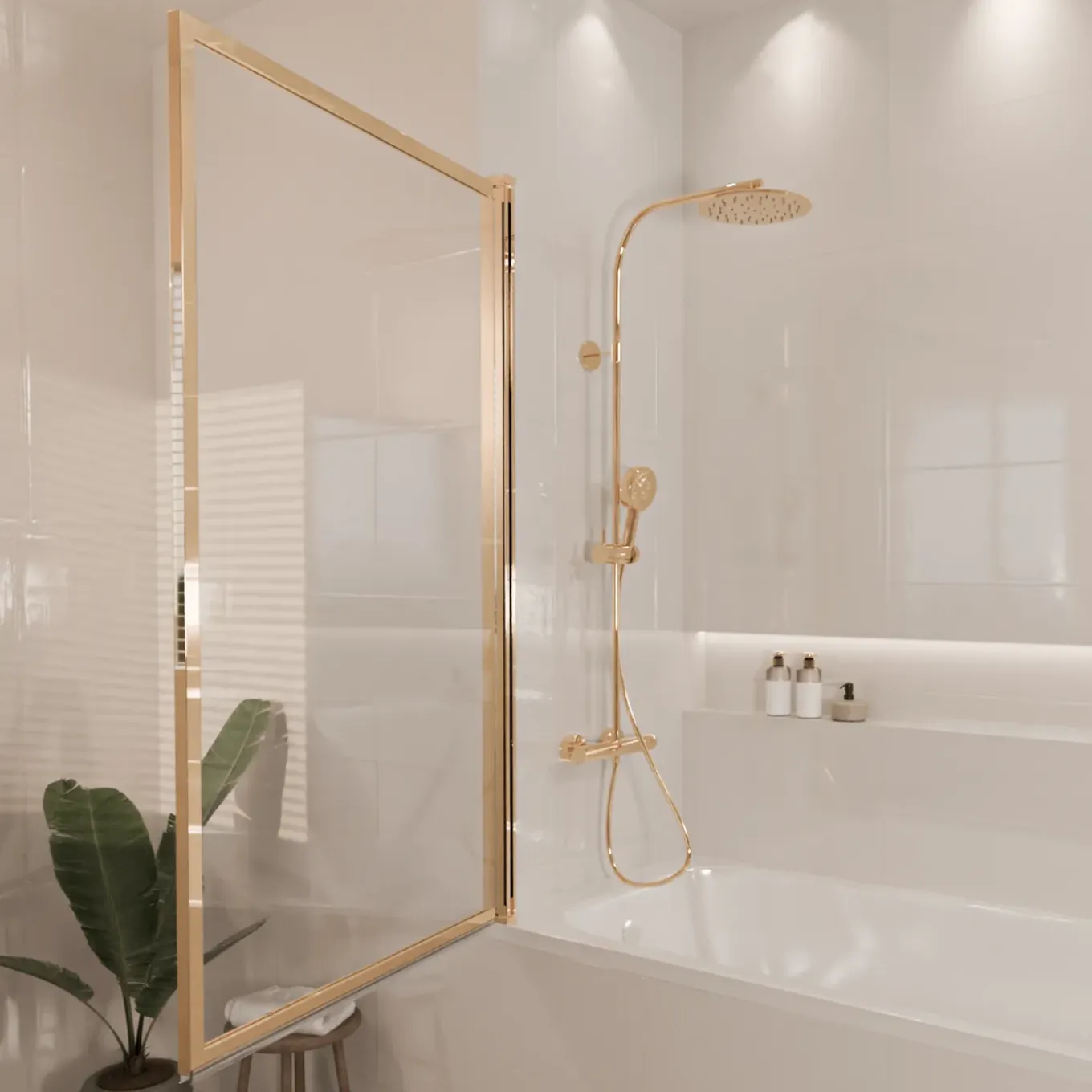 Lomazoo Badwand Salvador - 80 X 140 Cm - Goud - Nano Coating Anti-kalk - Draaibaar - Helder Glas
