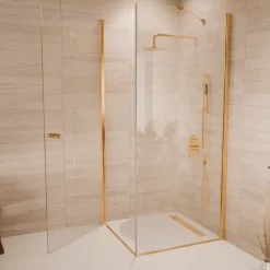 Lomazoo Douchecabine Medellin - 90 X 90 Cm - Glanzend Goud - 6 Mm Helder Glas - Nano Coating