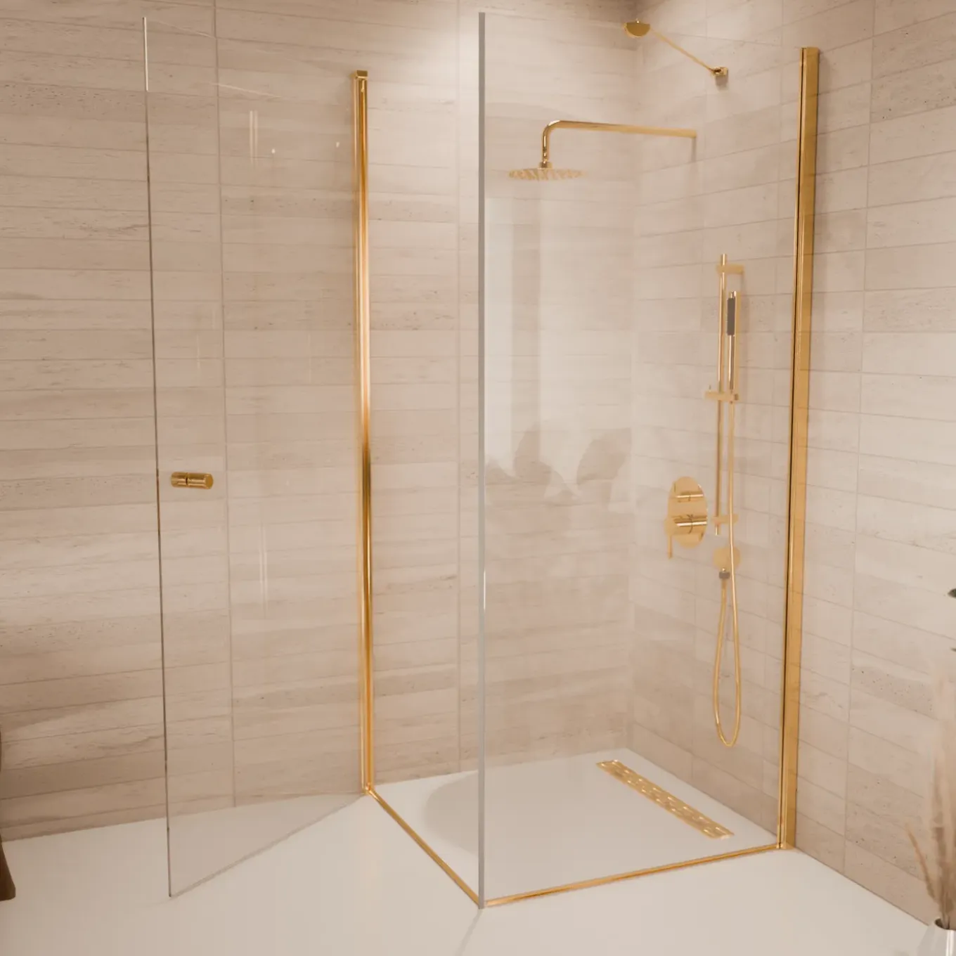 Lomazoo Douchecabine Medellin - 90 X 90 Cm - Glanzend Goud - 6 Mm Helder Glas - Nano Coating