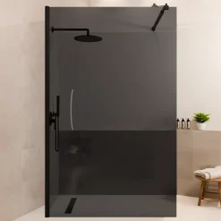 Lomazoo Douchewand Lima - 120x200 Cm - Inloopdouche Zwart - 8 Mm Rookglas - Nano Coating Anti Kalk