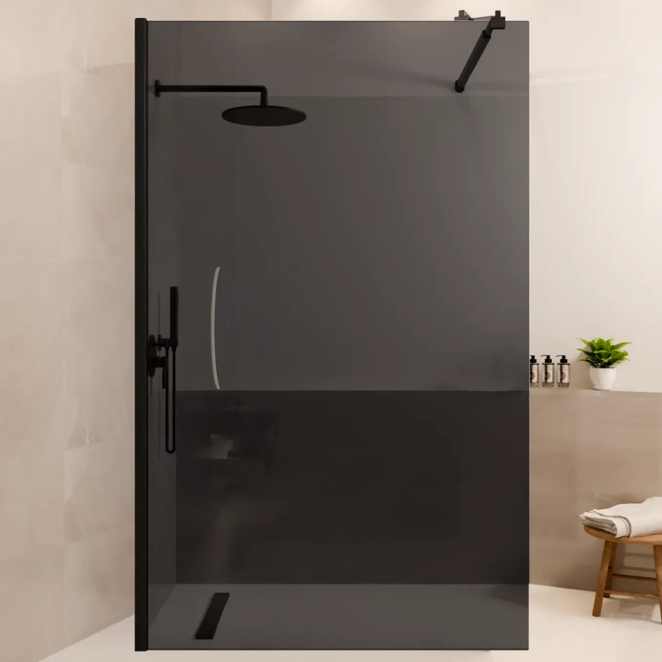 Lomazoo Douchewand Lima - 120x200 Cm - Inloopdouche Zwart - 8 Mm Rookglas - Nano Coating Anti Kalk
