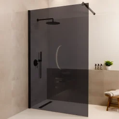 Lomazoo Douchewand Lima - 120x200 Cm - Inloopdouche Zwart - 8 Mm Rookglas - Nano Coating Anti Kalk