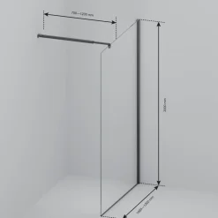 Lomazoo Douchewand Lima - 120x200 Cm - Inloopdouche Zwart - 8 Mm Rookglas - Nano Coating Anti Kalk