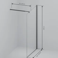 Lomazoo Douchewand Lima - 120x200 Cm - Inloopdouche Zwart - 8 Mm Rookglas - Nano Coating Anti Kalk