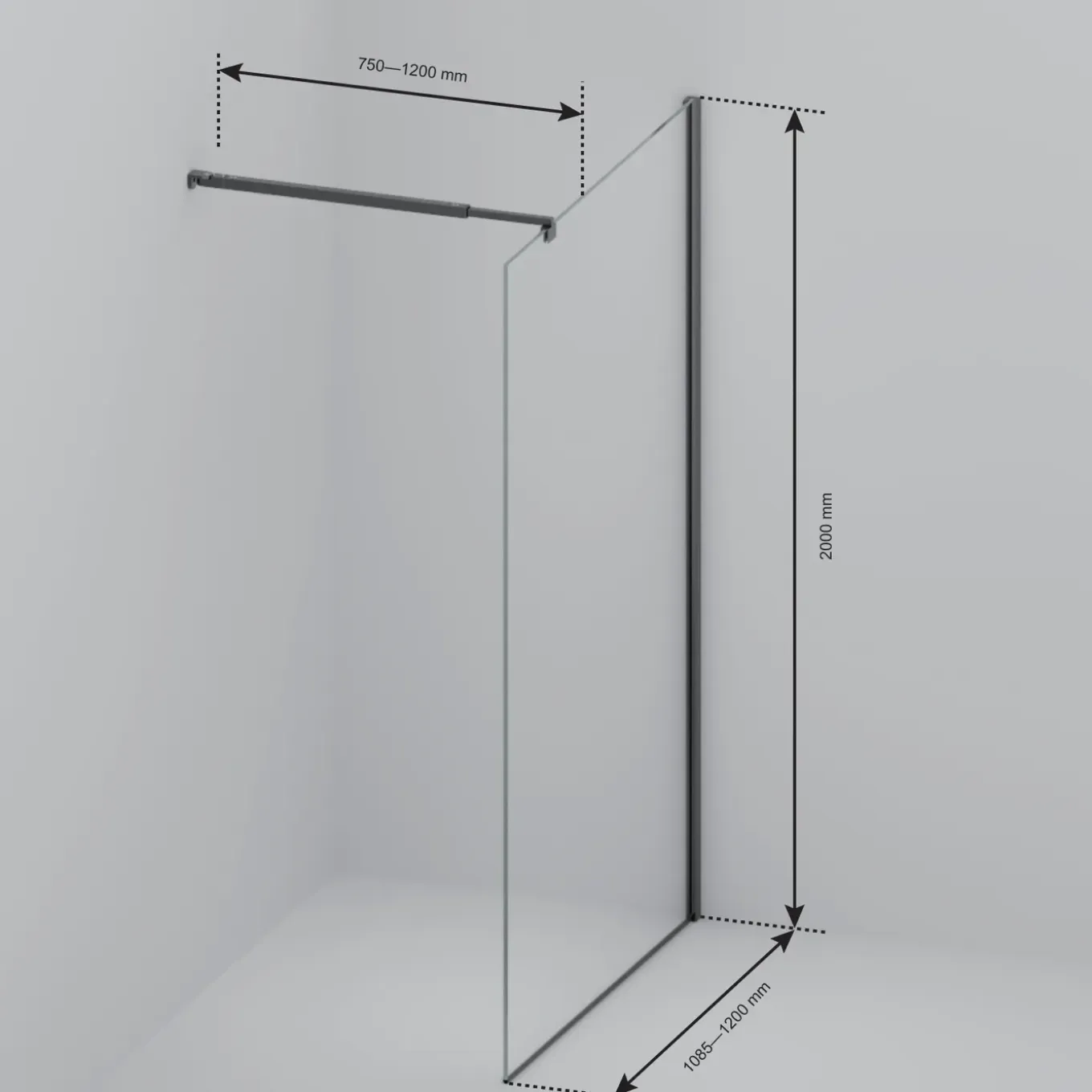 Lomazoo Douchewand Lima - 120x200 Cm - Inloopdouche Zwart - 8 Mm Rookglas - Nano Coating Anti Kalk