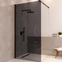 LOMAZOO Douchewand Lima - 100x200 Cm - Inloopdouche Zwart - 8 Mm Rookglas - Nano Coating Anti Kalk